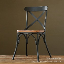 歐式鐵藝家具做舊餐椅 咖啡餐廳酒吧實木餐椅交叉靠背椅子加工