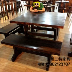 加工農(nóng)家樂戶外餐桌防腐碳化木火燒木復(fù)古做舊酒店咖啡廳餐桌