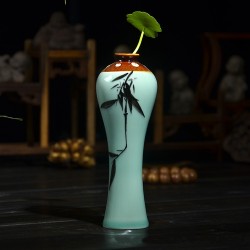 手繪陶瓷小花瓶 家居茶道擺件創意禮品辦公室裝飾水培花插 工藝品