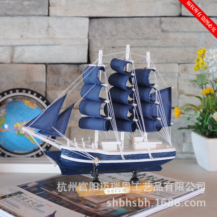 特價(jià)促銷(xiāo) 24CM帆船模型  地中海飾品 家居 實(shí)木手工雕刻 歐式多帆