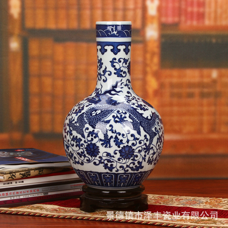 景德鎮陶瓷器 高檔仿古釉下彩青花瓷花瓶 家居裝飾工藝品擺件批發