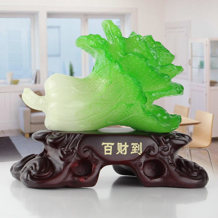樹脂工藝品擺件仿玉白菜小百財到家居辦公風水財件裝飾小擺設