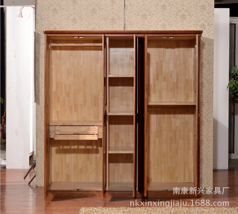 包郵 廠家直銷臥室套房實木家具五門六門可加頂對開橡木衣柜509#