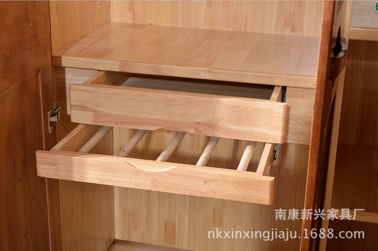包郵 廠家直銷臥室套房實木家具五門六門可加頂對開橡木衣柜509#
