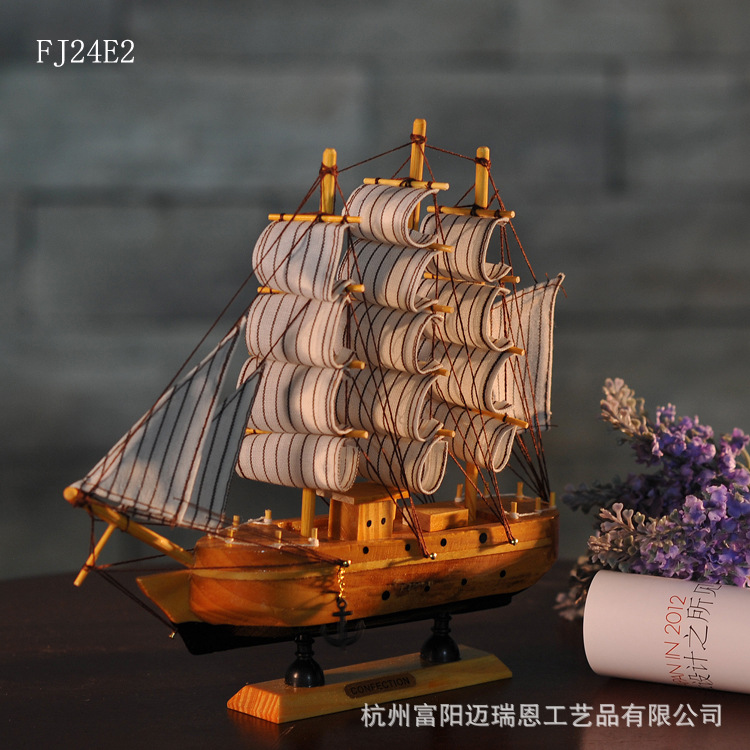 特價(jià)促銷(xiāo) 24CM帆船模型  地中海飾品 家居 實(shí)木手工雕刻 歐式多帆