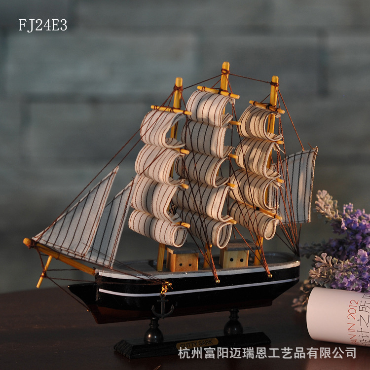 特價(jià)促銷(xiāo) 24CM帆船模型  地中海飾品 家居 實(shí)木手工雕刻 歐式多帆