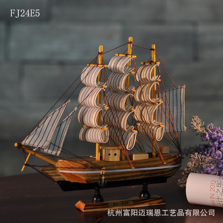 特價(jià)促銷(xiāo) 24CM帆船模型  地中海飾品 家居 實(shí)木手工雕刻 歐式多帆