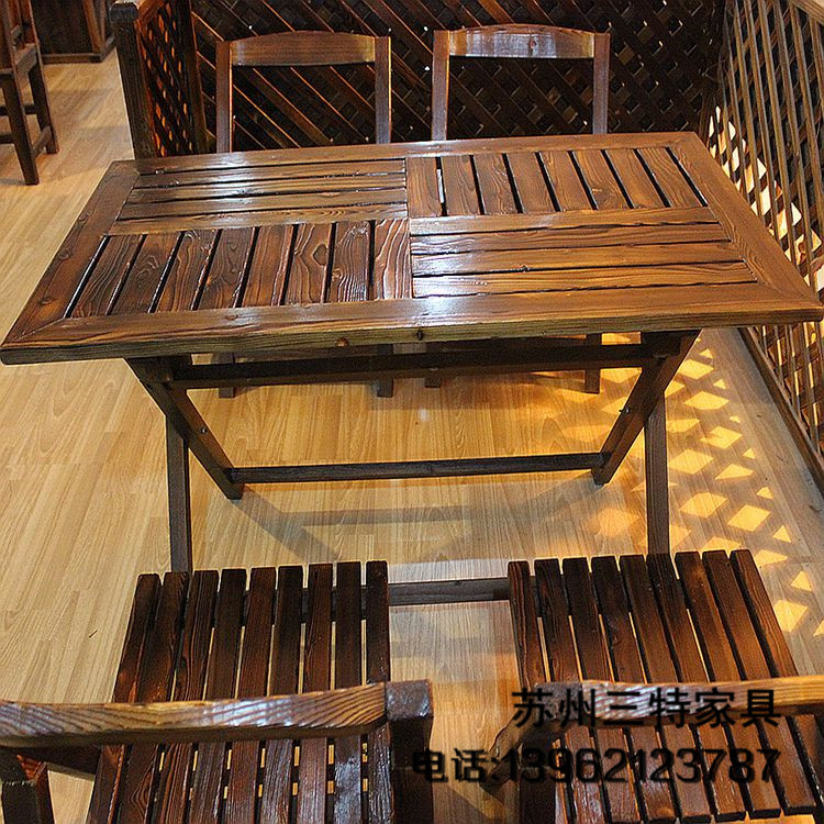 農家樂餐桌椅 防腐木戶外家具餐桌椅 碳化木飯店餐桌椅【廠家定做