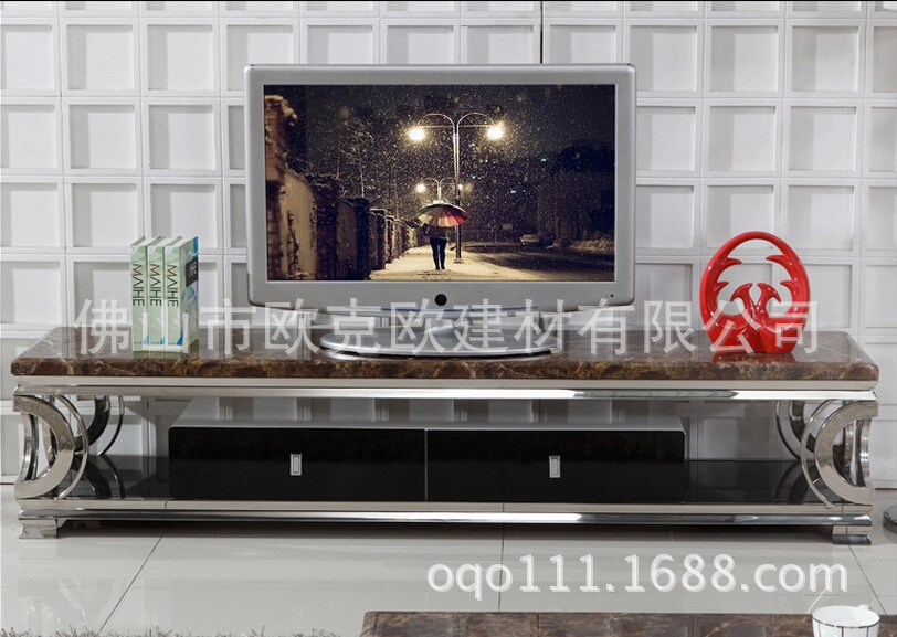 606高檔不銹鋼大理石玻璃茶幾電視柜時尚個性客廳家具現代簡約