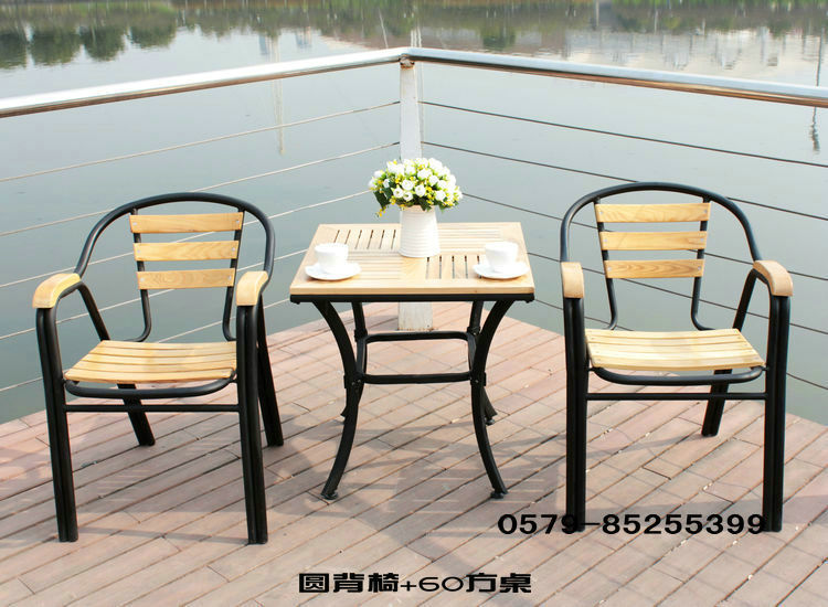 戶外實(shí)木家具 陽(yáng)臺(tái)室外酒吧桌椅組合 庭院露天休閑咖啡桌椅套件