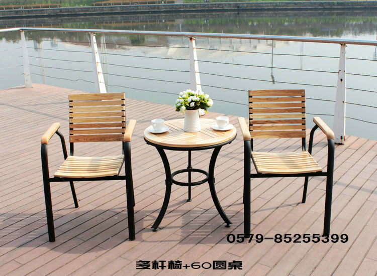 戶外實(shí)木家具 陽(yáng)臺(tái)室外酒吧桌椅組合 庭院露天休閑咖啡桌椅套件