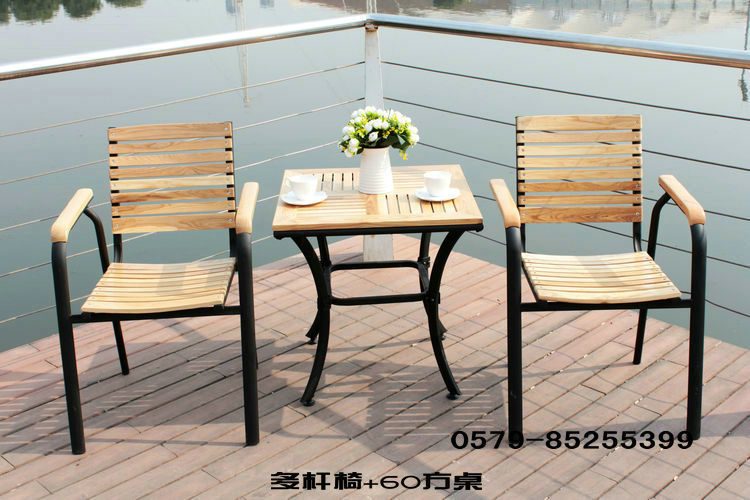 戶外實(shí)木家具 陽(yáng)臺(tái)室外酒吧桌椅組合 庭院露天休閑咖啡桌椅套件