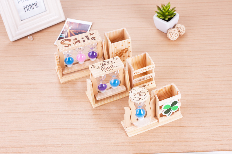 時尚沙漏筆筒 創(chuàng)意家居裝飾擺件 學(xué)生生日禮品 木質(zhì)工藝品 家居