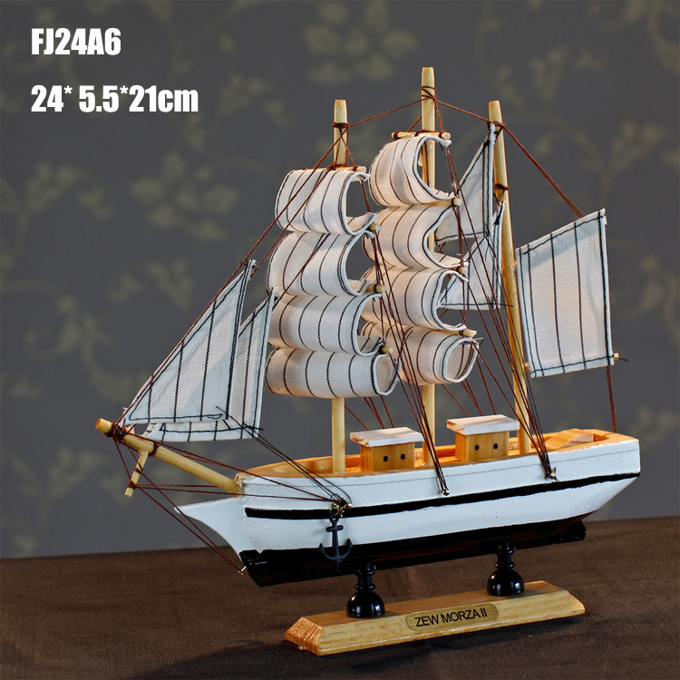 特價(jià)促銷(xiāo) 24CM帆船模型  地中海飾品 家居 實(shí)木手工雕刻 歐式多帆