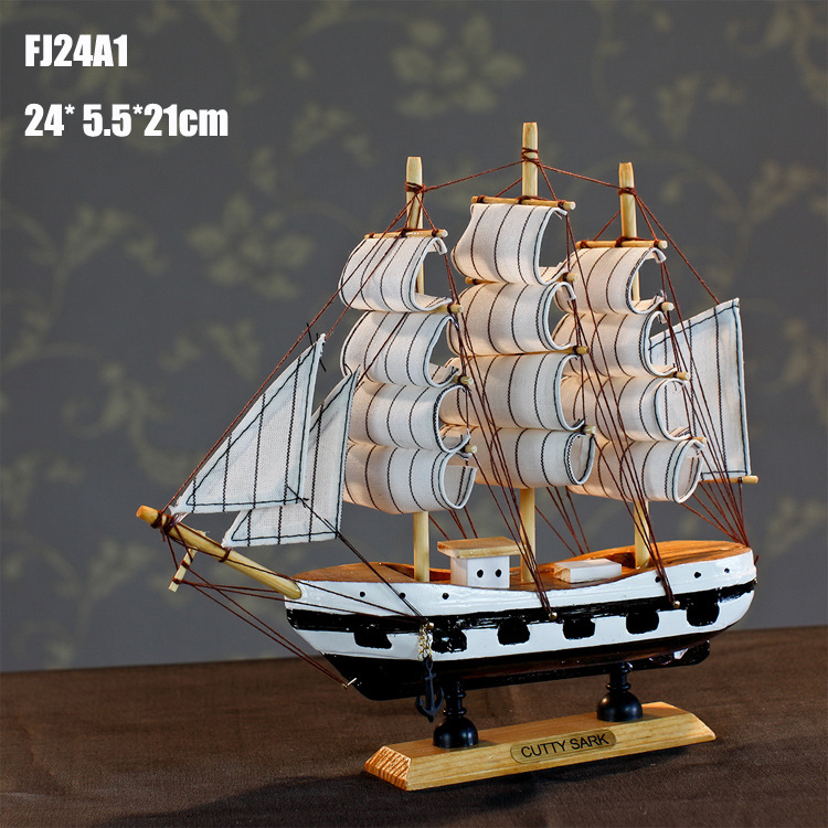 特價(jià)促銷(xiāo) 24CM帆船模型  地中海飾品 家居 實(shí)木手工雕刻 歐式多帆