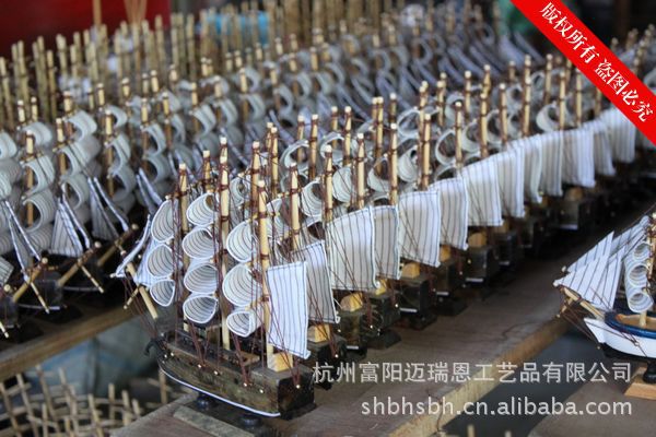 特價(jià)促銷(xiāo) 24CM帆船模型  地中海飾品 家居 實(shí)木手工雕刻 歐式多帆