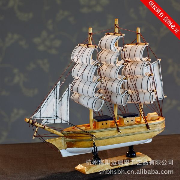 特價(jià)促銷(xiāo) 24CM帆船模型  地中海飾品 家居 實(shí)木手工雕刻 歐式多帆