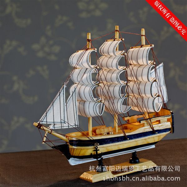 特價(jià)促銷(xiāo) 24CM帆船模型  地中海飾品 家居 實(shí)木手工雕刻 歐式多帆