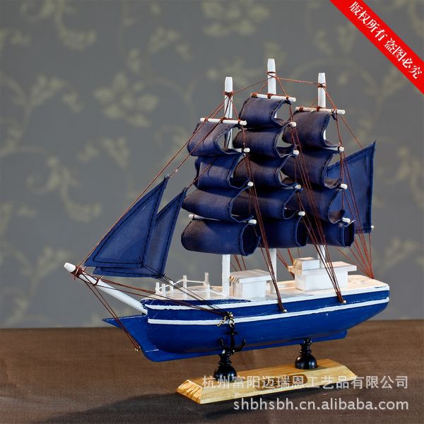 特價(jià)促銷(xiāo) 24CM帆船模型  地中海飾品 家居 實(shí)木手工雕刻 歐式多帆