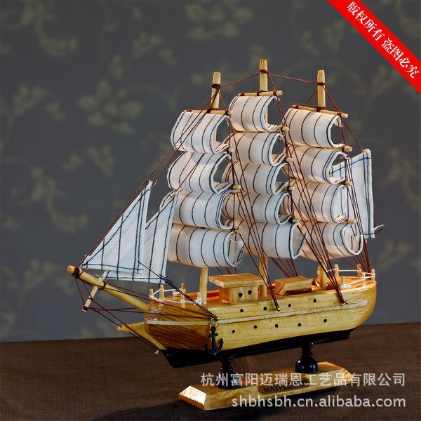 特價(jià)促銷(xiāo) 24CM帆船模型  地中海飾品 家居 實(shí)木手工雕刻 歐式多帆