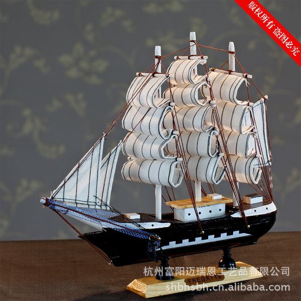 特價(jià)促銷(xiāo) 24CM帆船模型  地中海飾品 家居 實(shí)木手工雕刻 歐式多帆