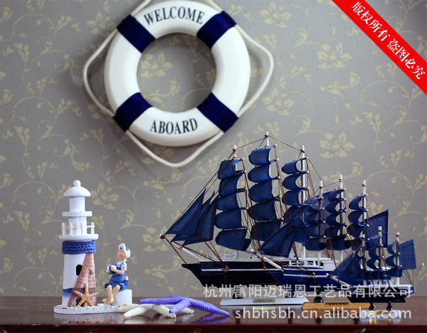 特價(jià)促銷(xiāo) 24CM帆船模型  地中海飾品 家居 實(shí)木手工雕刻 歐式多帆